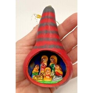 Vintage Very Small Nativity Gourd Folk Art Christmas Ornament Made in Peru
